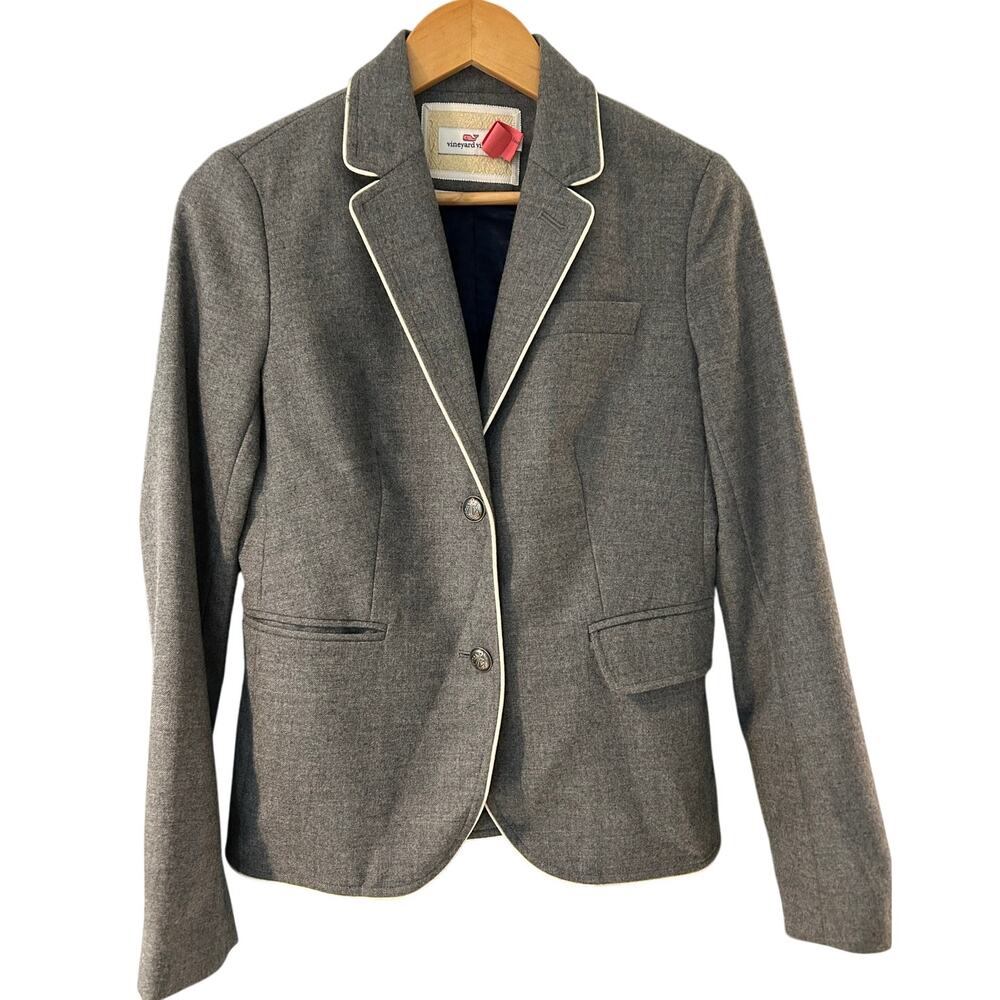 VINEYARD VINES Women's Wool Schoolboy Blazer Size 2 Gray Grey Preppy Twee